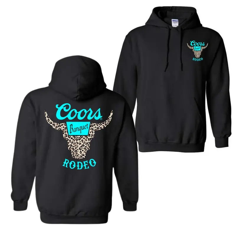 Coors Banquet Rodeo Horns Leopart 2 Sided Hoodie Sweatshirt T-Shirt, Coors Rodeo Shirt For Men And Women