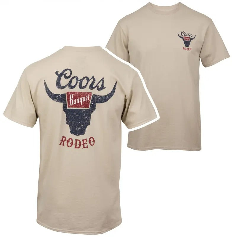 Coors Banquet Rodeo Logo Distressed Front and Back T-Shirt