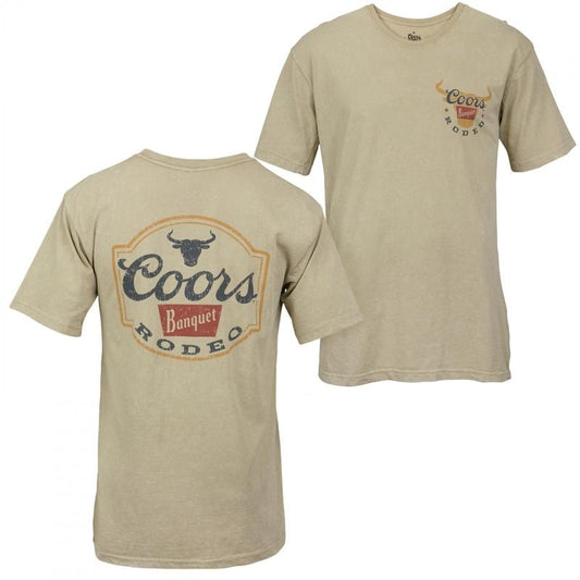 Coors Banquet Rodeo Logo Distressed Front and Back Tan T-Shirt