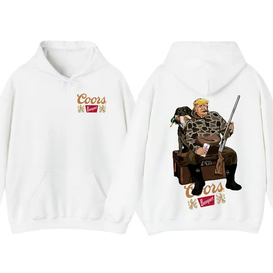 Coors Banquet Trump Duck Hunting 2 Sided Hoodie Sweatshirt T-Shirt, Trump and Your Hunt Dog, Hunting Season, Lover Beer Shirt, Gift For Men, Gift For Women