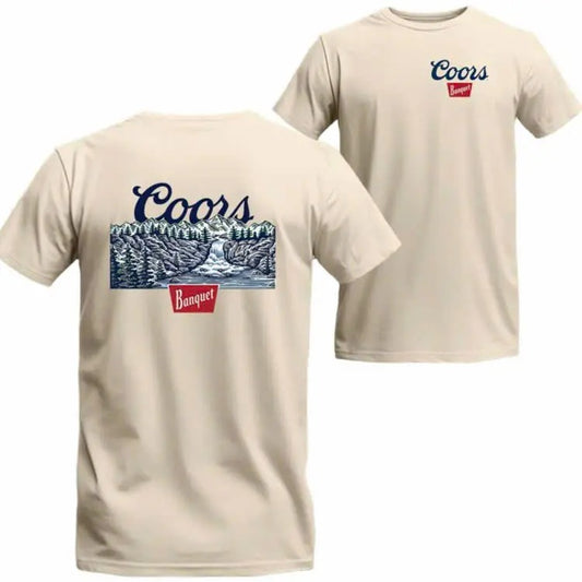 Coors Banquet Waterfall T-shirt: Vintage-inspired Design On A Comfortable Short Sleeve Unisex Tee, Ideal For Coors Beer Lovers, Outdoor Adventures