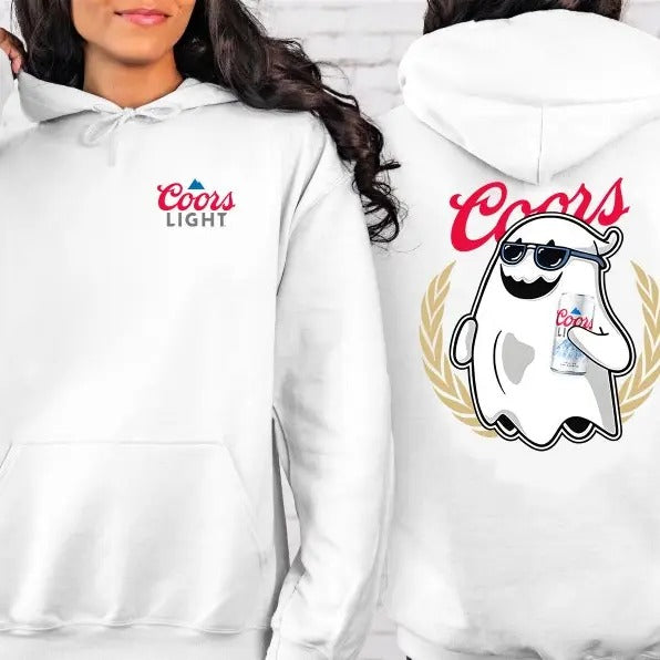 Coors Light Fat Ghost Hold Beer Graphic T-Shirt and Sweatshirt - Cute Halloween Gift for Women, Ideal for Fans and Holiday Celebrations