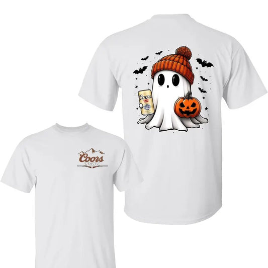 Coors Light Ghost Cute Pumpkin Halloween T-Shirt  , Coors Light Sweatshirt, Halloween Shirt, Halloween Sweatshirt, Unisex Classic Cotton Tee with 2 Sided Graphic Print in All Sizes, For Women, For Men