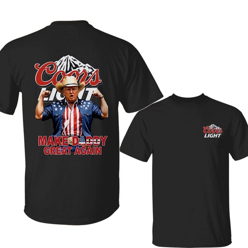 Coors Light T-Shirt, Trump 'Make Daddy Great Again' American Flag Graphic, Bold Patriotic Apparel for Father's Day