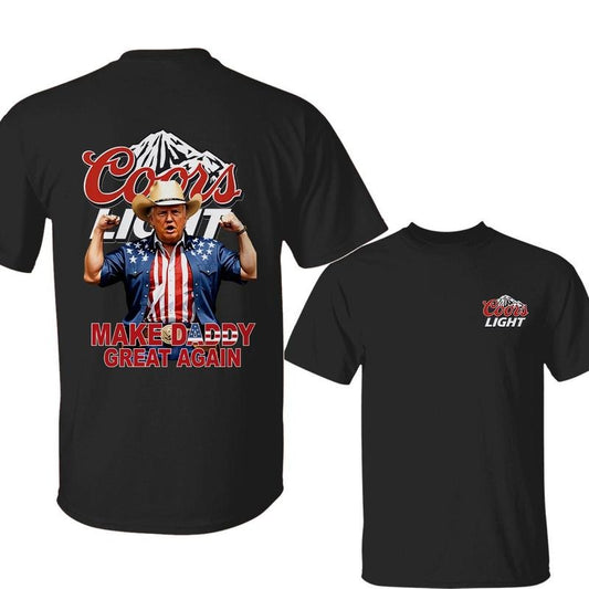 Coors Light T-Shirt, Trump 'Make Daddy Great Again' American Flag Graphic, Bold Patriotic Apparel for Father's Day