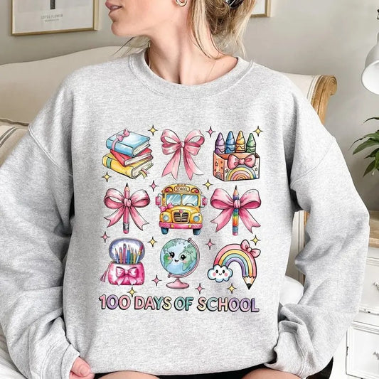 Coquette 100 Days of School Shirt, Coquette Teacher Tee, Back to School Shirt, Coquette Pink Bow Merch, new Teacher Gift