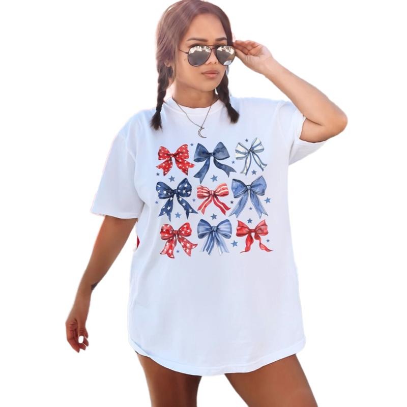 Coquette 4th Of July Shirt, American Flag Shirt, Usa Flag Shirt, Retro 4th Of July Shirt, Trendy Summer Shirt, Coquette Bow Tee, Unisex T-Shirt, Gifts For Family Friends, Short Sleeve Tee Shirt, Gifts For Birthday