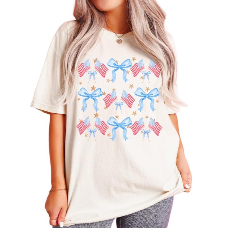 Coquette 4th Of July Shirt, American Flag Shirt, Usa Shirt, Retro 4th Of July Shirt, Trendy Summer Shirt, Coquette Bow Tee, Unisex T-Shirt, Gifts For Men Him, Short Sleeve Tee Shirt