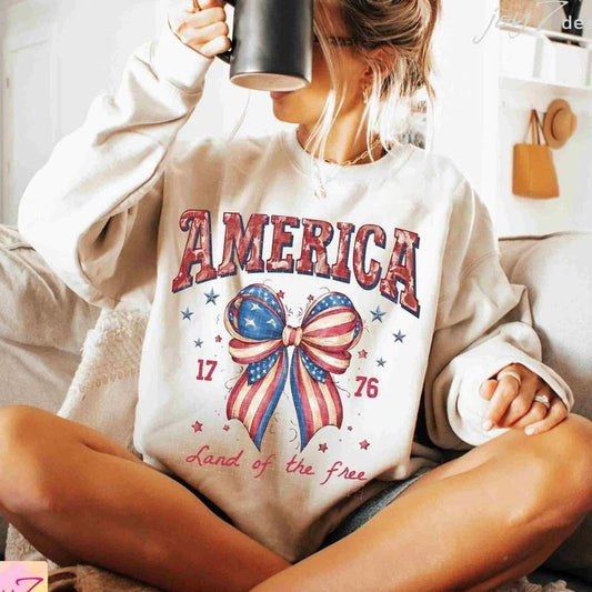 Coquette American Girly Shirt, Coquette Bow Shirt, 4th of July Shirt, America Shirt, Freedom, American Flag Shirt, American girl Shirtstyle{n002}2