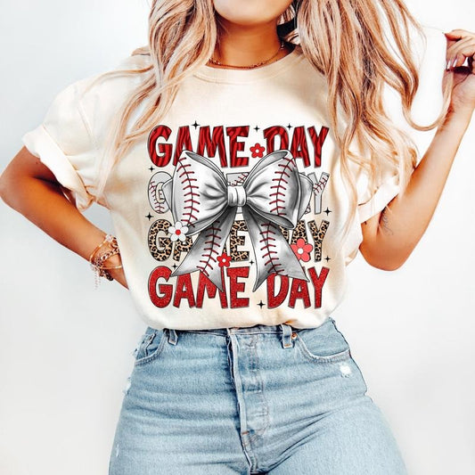 Coquette Baseball T-Shirt, Game Day Baseball T-Shirt, Baseball Mama Bow T-Shirt, Glitter, Leopard Print, Baseball Mom T-Shirt, Retro Baseball T-Shirt