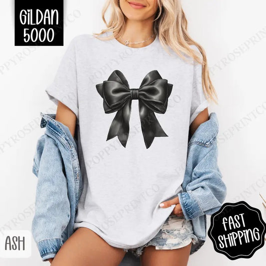 Coquette Black Bow Shirt Gildan, Cute Bow Tee, Trendy Coquette Women's Tshirt Plus Sizes, Gift for Her