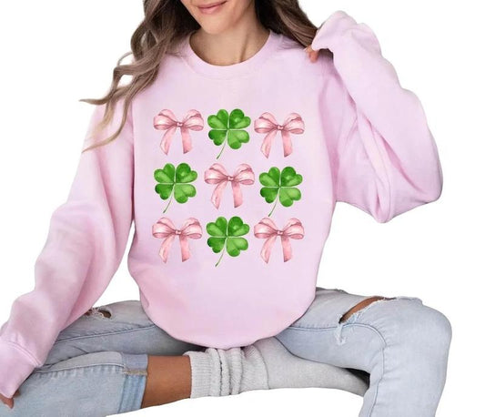 Coquette Bow And Clover Sweatshirt, Soft Girl Era Shirt, Aesthetic Shirt, St Pats Day Shirt, St Patrick's Day Patty's Day Sweatshirt, Gift For Her Him, Gifts For Saint Patrick's Day Sweater, Long Sleeve Tee Crewneck Fit Womenswear