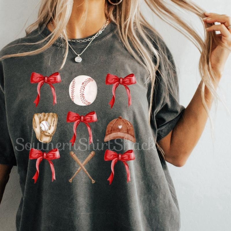 Coquette Bow Baseball Collage T shirt  | Pepper comfort colors t shirt