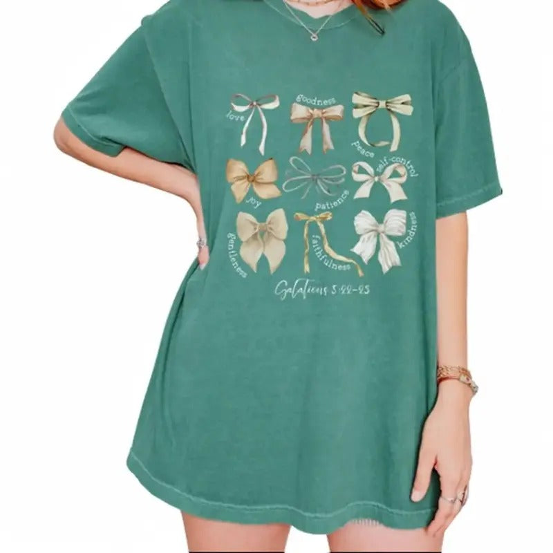 Coquette Bow Christian Shirt Fruit of the Spirit Bible Verse Shirt Gift for Christian Mom Shirt with Bows e Christian T-shirts, Crewnecks