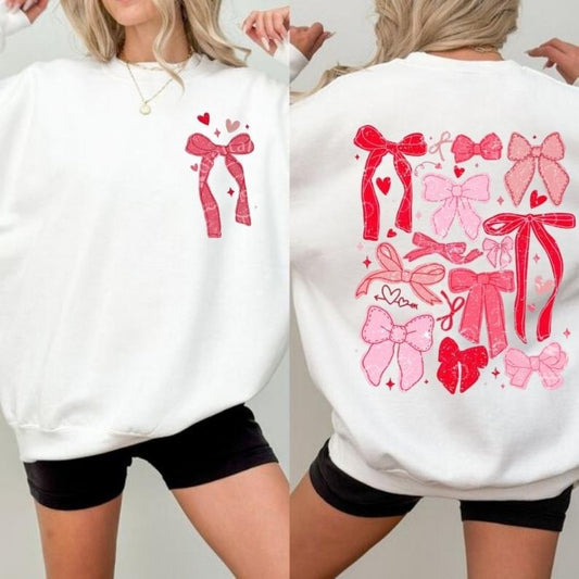 Coquette Bow Valentine Sweatshirt, T-Shirt, Hoodie, Valentine Design Shirt, Valentine Bow Shirt, Valentine Gift, Heart Love Shirt