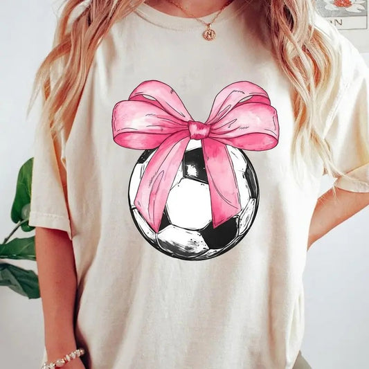 Coquette Bows Soccer Shirt, Soccer Shirt, Soccer Mom Shirts, Soccer Lover Shirt Gifts, Bow Tee, Full Sizes, Full Colors, Cotton Round Neck Tee
