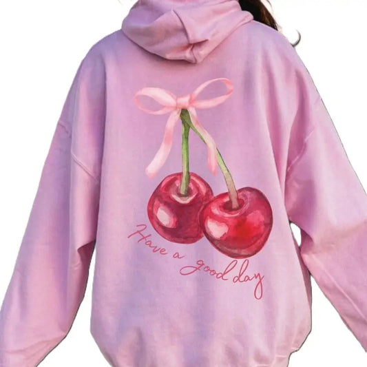 Coquette Cherry Hoodie Have A Good Day Hoodie Words on Back Coquette Bow Trendy Ribbon Shirt Cute Coquette Pullover Tee, Cute Girl Styles