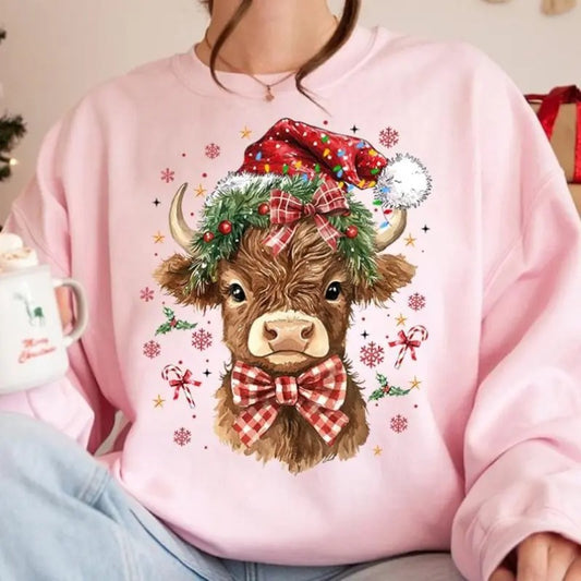 Coquette Christmas Highland Cow Shirt, Western Christmas Sweatshirt, Highland Cow , Merry Xmas , Coquette Aesthetic Christmas