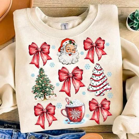 Coquette Christmas Sweatshirt, Coquette Bow Sweatshirt, Christmas Tree Sweatshirt, Retro Holidays, Santa Hot Cocoa Candy Cane Xmas Tree Cake, Girly Xmas