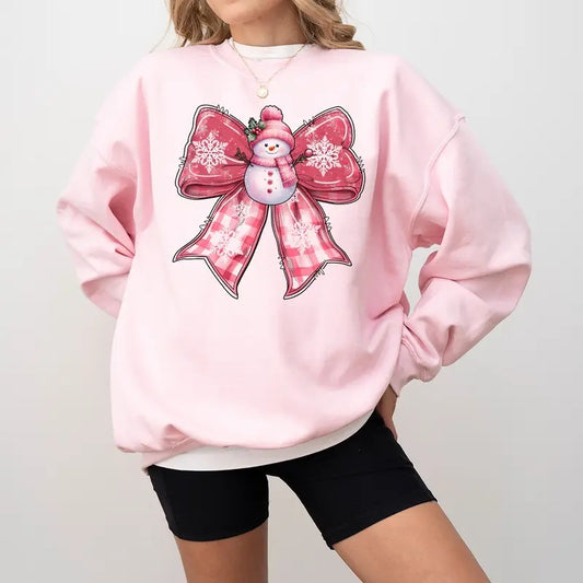 Coquette Christmas Sweatshirt, Winter Coquette Sweatshirt, Pink Winter Sweatshirt, Snowman Coquette Sweatshirt