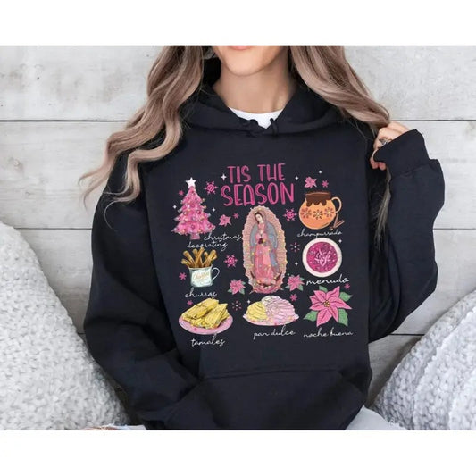 Coquette Christmas Tis The Season Shirt, Calories No Cuentan Sweatshirt, Pink Spanish Christmas, Tuki Donkey Mexican Hoodie, Chocolate Abuelita, Unisex Sweater Pullover Tee