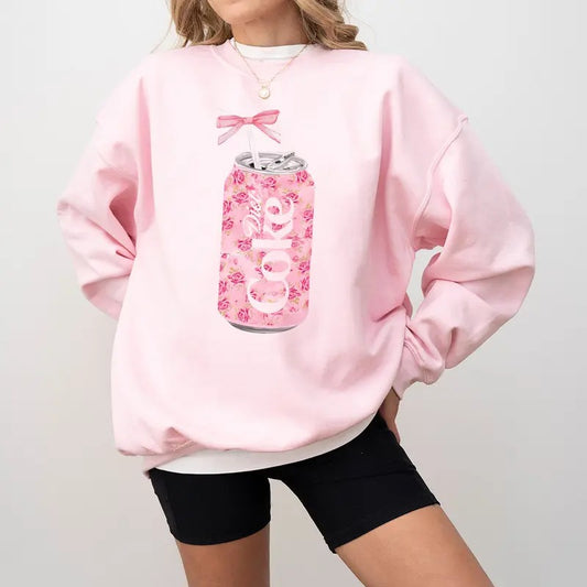 Coquette Diet Coke Sweatshirt, Floral Diet Coke Shirt, Cute Baby Pink Bow Tee, Trendy Soda Can With Roses, Fun Coke Lover Gift, Coquette Pink Bow Tee