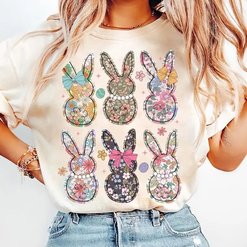 Coquette Easter Bunny Floral Shirt-sweatshirt-hoodie, Easter Bunny png, Coquette Easter sweatshirt, Retro Easter hoodie, Bunny tshirt, Spring Floral