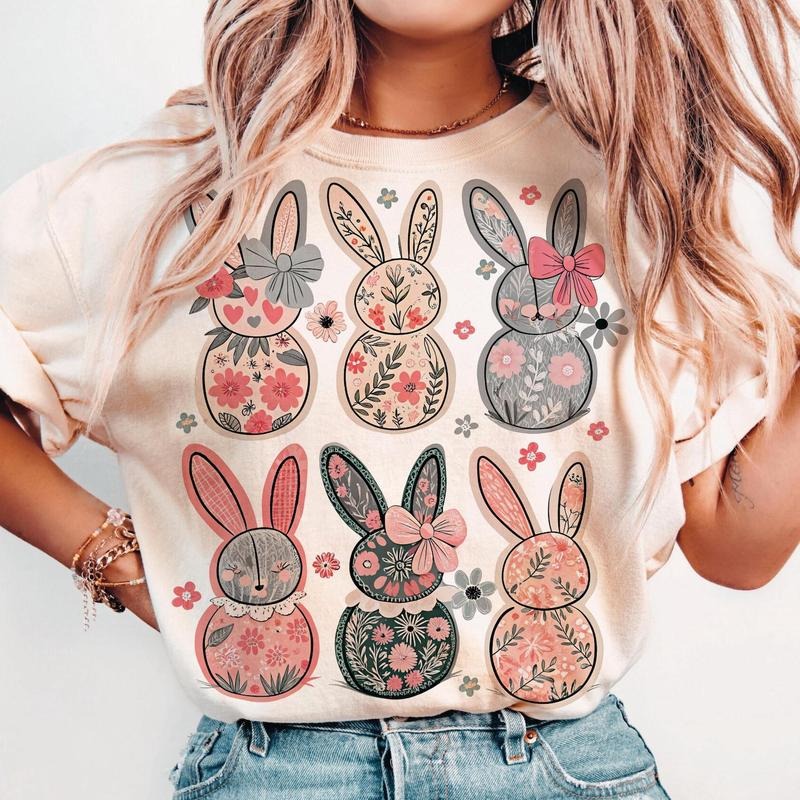 Coquette Easter Bunny Floral t-shirt, Easter Bunny sweatshirt, Coquette Easter hoodie, Retro Easter, Girly Easter Kids Bow, Bunny, Spring Floral