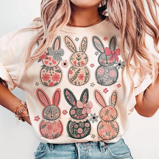 Coquette Easter Bunny Floral t-shirt, Easter Bunny sweatshirt, Coquette Easter hoodie, Retro Easter, Girly Easter Kids Bow, Bunny, Spring Floral