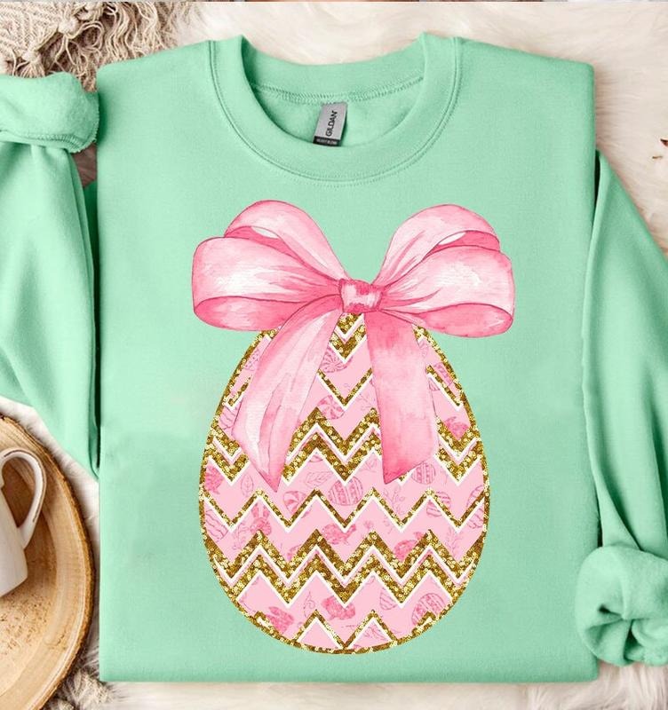 Coquette Easter Eggs Sweatshirt, Easter Vibes, Happy Easter Sweatshirt, Easter Shirt Sweater Gift, Gifts For Family Friends, Easter Shirt, Easter Gifts For Adults Sweater, Long Sleeve Crewneck Shirt