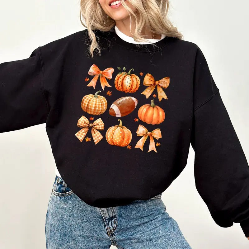 Coquette Fall Sweatshirt, Fall Football Pumpkin Sweatshirt, Fall Vibes Sweatshirt, Pumpkin spice Sweatshirt, Fall design, Coquette Autumn Sublimation, Pumpkin Patch Sweatshirt