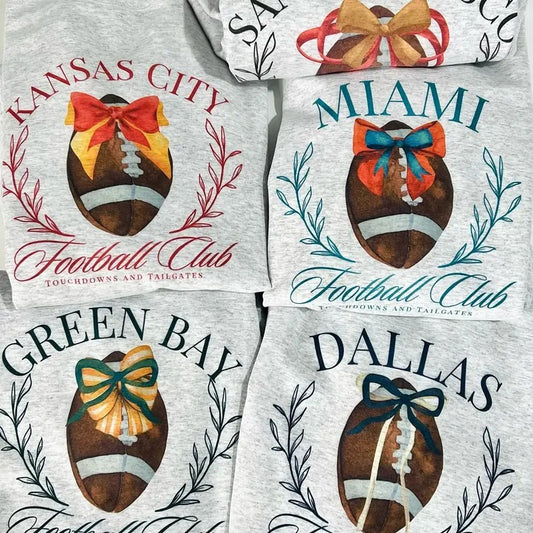Coquette Football Sweatshirt Girly Football Bow Pullover Coquette City Football Team Sweatshirts Hometown Football Pullovers Unisex Football Sports Sweatshirts