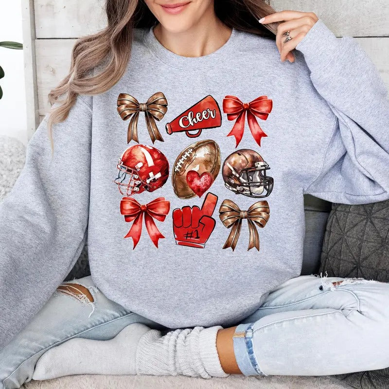 Coquette Game Day Shirt, Game Day Sweatshirt, F.ootball Mom Shirt, Sports Mom Sweater, Team Spirit Tee, Red Cheer Shirt T-shirts, Crewnecks, Hoodies – Gifts Suitable for Anyone