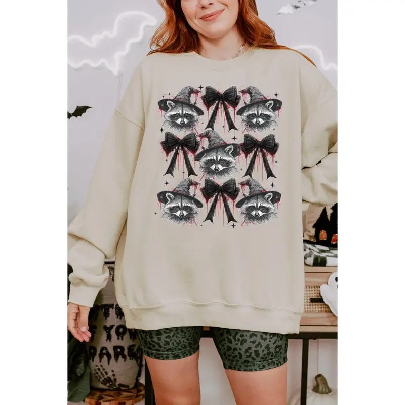 Coquette Halloween Feral Raccoon Sweatshirt For Women, Raccoon Lovers, Raccon Tee, Oversized Tee, Raccoon Gift Casual Comfort