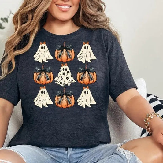Coquette Halloween Shirt, Cute Halloween Pumpkin Shirt, Pink Pumpkin Shirt, Pumpkin Coquette Bow Shirt, Coquette Ghost Shirt Top Womenswear