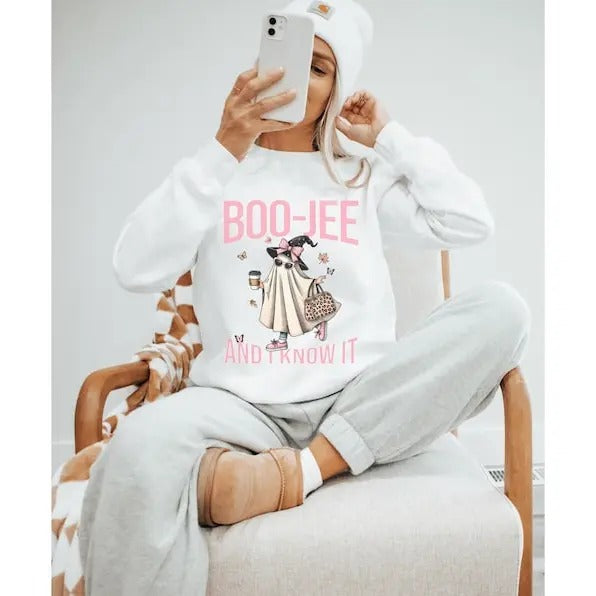 Coquette Halloween Sweatshirt, Boo Jee Sweatshirt, BooJee Ghost Shirt, fall sweatshirt, halloween sweatshirt, Ghost crewneck, halloween gift