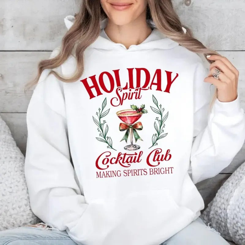 Coquette Holiday Spirit Cocktail Club Shirt, Vintage Christmas Social Club Shirt, Mama Christmas Hoodie, Unisex Sweater Pullover Tee