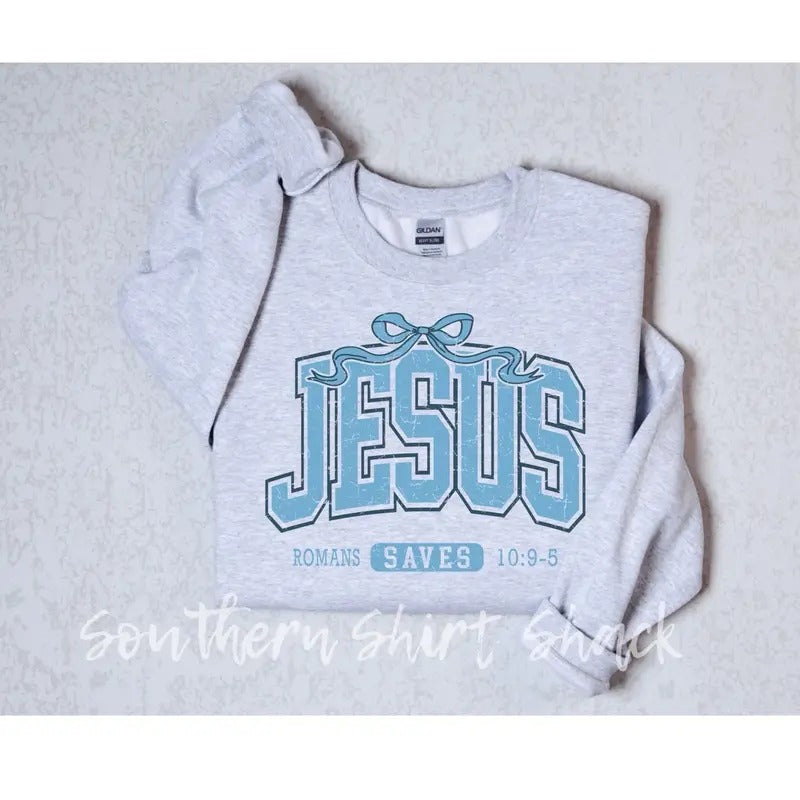 Coquette Jesus Saves Sweatshirt | Bible Verse Sweatshirt | Jesus Loving Sweatshirt | Girly Pullover