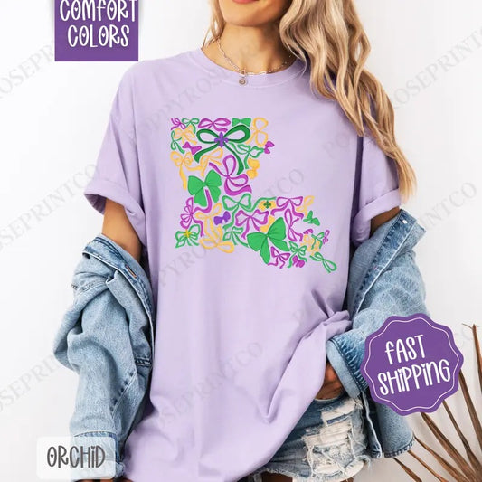 Coquette Louisiana Mardi Gras Comfort Colors, Fat Tuesday Bows Women's Tee, Holiday Women's Tshirt
