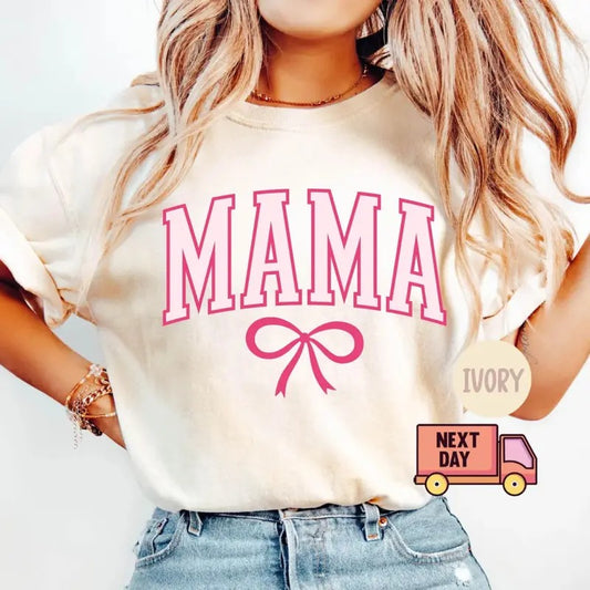 Coquette Mama Pink Bow T-Shirt, Coquette Mama Bow Sweatshirt, New Mom Tee Shirt, Cotton Fabric, Mother's Day Gift