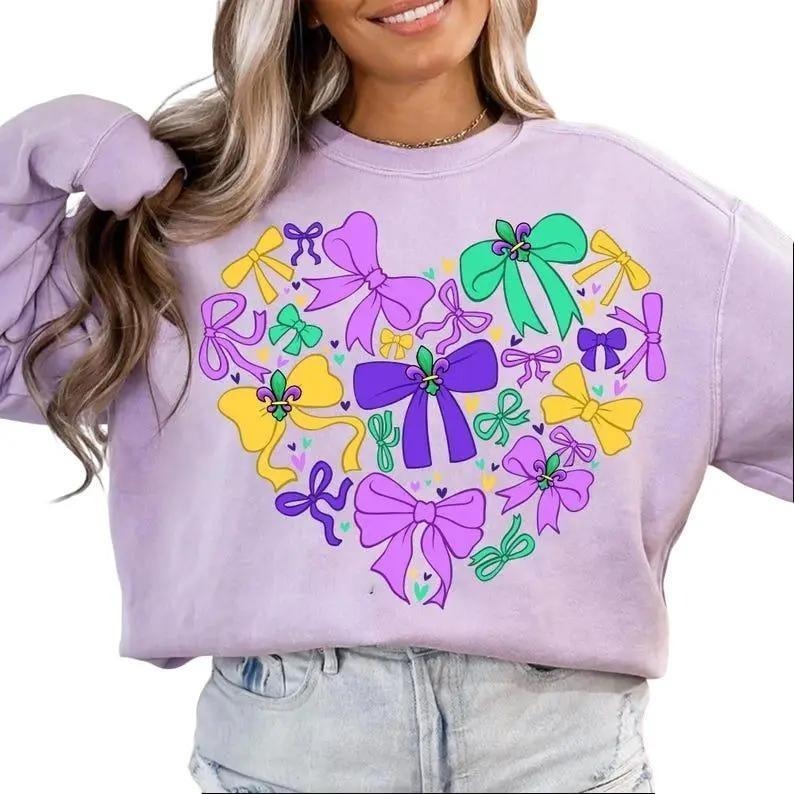Coquette Mardi gras heart sweatshirt-hoodie-tshirt, Mardi Gras tshirt, Fleur De Lis coquette hoodie, Brushstroke Mardi Gras tshirt, Mardi Gras Coquette sweatshirt, Louisiana tshirt