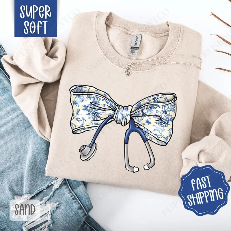Coquette Nurse Bow Sweatshirt, RN Crewneck, Gift for Nurse