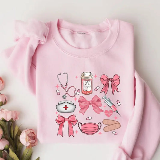 Coquette Nurse Sweatshirt, Pink Bow Nurse Sweatshirt, Girl Nurse Sweater,Softcore Nurse Graduation, Girly Nurse Birthday Gift