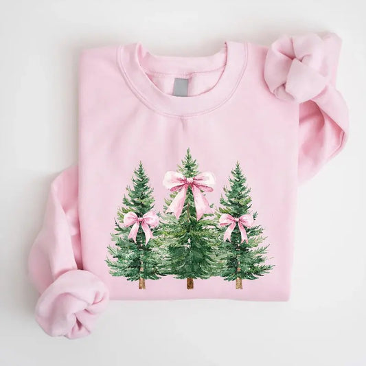 Coquette Pink Bow Christmas Tree Shirt, Christmas Tree Bow Sweatshirt, Coquette Pink Christmas Sweater, Coquette Farm Fresh Xmas Tee Shirt, Christmas Bow Shirt, Gift For Her