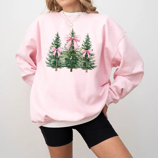 Coquette Pink Bow Christmas Tree Sweatshirt, Christmas Tree Bow Sweatshirt, Coquette Pink Christmas Sweater, Coquette Farm Fresh Xmas Tee Shirt, Christmas Bow Shirt, Gift For Her