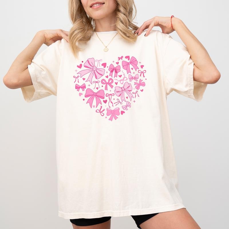 Coquette Pink Bow Shirt Comfort Colors, Loving Heart Women Tee, Valentine's Day Gifts, Be mine Tee, Womenswear