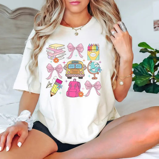 Coquette School Shirt, Back To School Shirts, Teacher Coquette Pink Bow T-Shirt, Cute Teacher Gift, First Day of School Tee, Teacher Appreciation