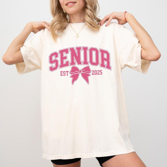Coquette Senior Bow Comfort Colors Shirt, Retro Funny Tee, Senior 2025 T-shirt, Graduation Class Gift Womenswear