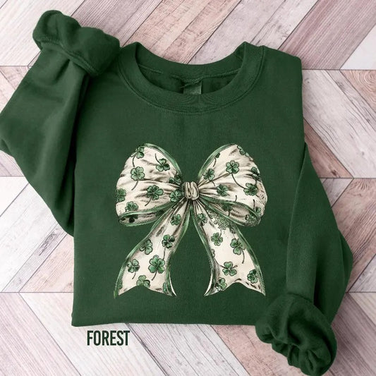 Coquette St Patrick's Day Bow Sweatshirt, St Patrick's Day Shirt, Lucky Shamrock Shirt, St Patricks Gift, St Patty's Shirt, Irish Bow Shirts