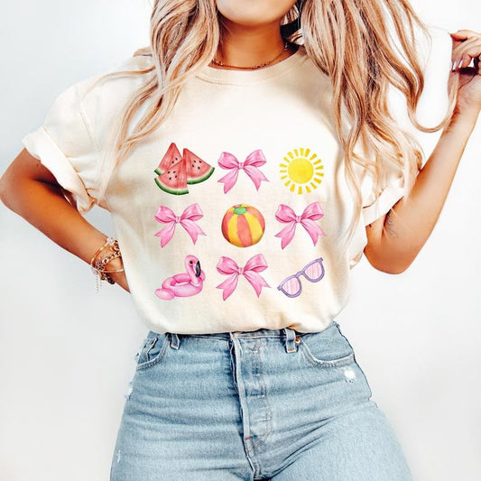 Coquette Summer Tshirt, Summer Girl, Pink Bow Tee, Beach Coquette, Soft Girl Era Shirt, Summer Vibes Tee, Unisex T-Shirt, Gifts For Friend, Short Sleeve Tee Shirt, Gifts For Birthday Fathers Day Christmas Anniversary Thanksgiving